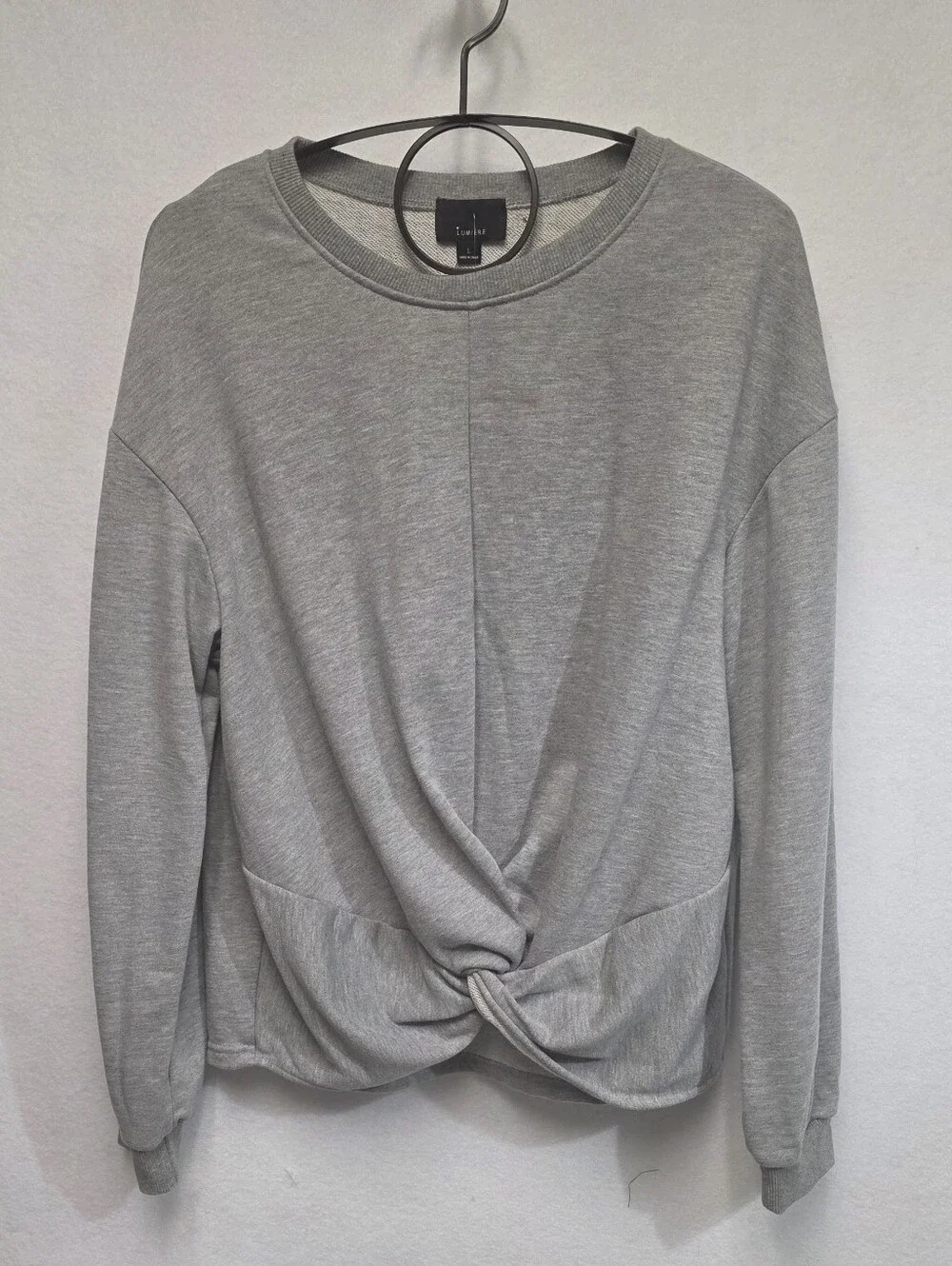 Lumiere Womens Size Large Gray Twist-Knot Front Long Sleeve Top